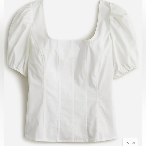 J. Crew Puff-Sleeve Squareneck Top - Cotton Poplin - Picture 1 of 6